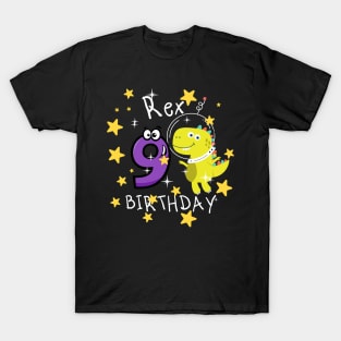 Kids 9 Year Old Shirt 9th Birthday Boy T Rex Dinosaur Space T-Shirt